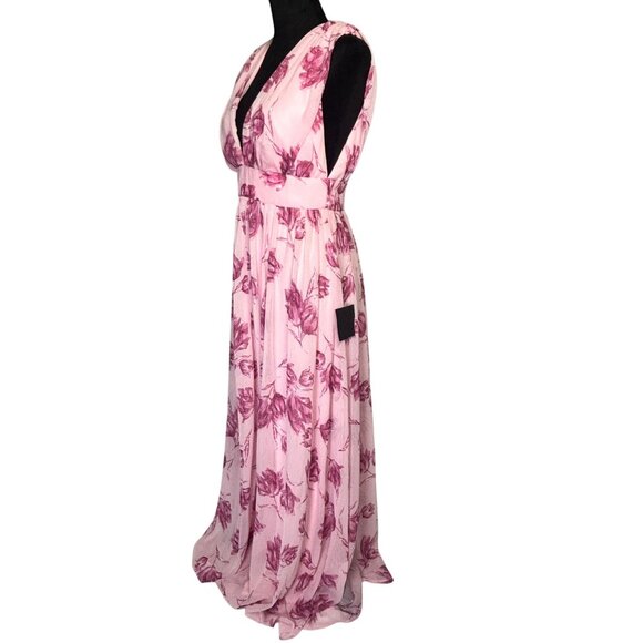 Lulus Pink Floral Romantic Maxi Dress With Deep V-Neck & Sleeveless Design Size - Picture 8 of 13